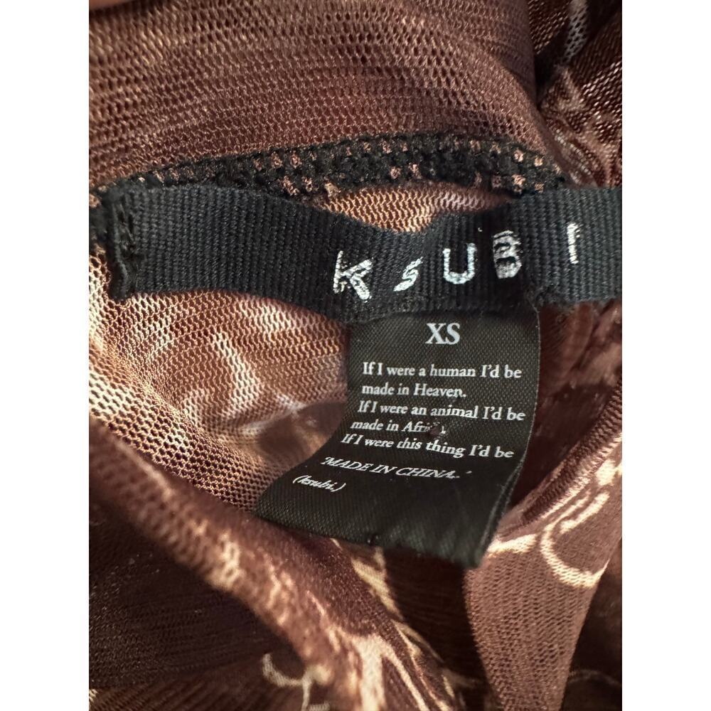 Ksubi Sheer Mesh Chain Print Turtleneck Top – Brown – XS-Y2k Grunge Indie Sleeze - Picture 5 of 6